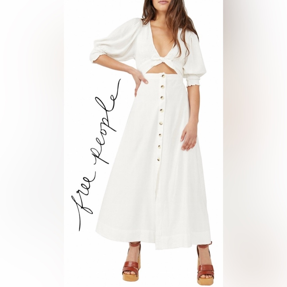 Free People White String Of Hearts Cut Out Maxi Dress S Buttons